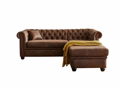 Braunes L-förmiges Ecksofa Chesterfield Klassisches gestepptes Ledersofa