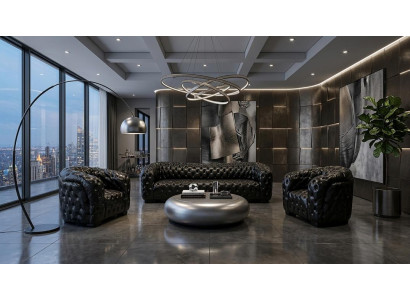 Moderne Chesterfield Garnitur Designer Schwarzes Sofa Set 3tlg