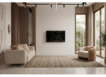 Lounge Set Beige Sofa Sessel Wohnlich Formschön Hochwertig Modern