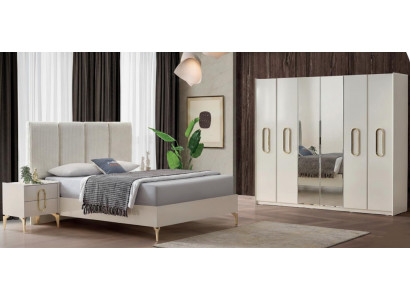Edle Schlafzimmer Garnitur Polsterbett 2x Nachttische Schminktisch