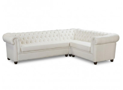 Weißes klassisches Ecksofa in L-Form Ledersofa Chesterfield Wohnzimmer