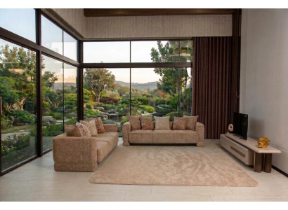 Luxus Wohnkombination Beige Sofas TV-Lowboard Zeitlos Exklusiv Design