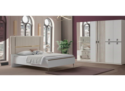 Luxuriöses Beiges Schlafzimmer Doppelbett Designer Kleiderschrank
