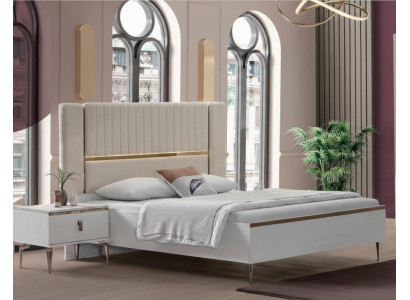 Luxuriöses Beiges Doppelbett Designer 2x Holz Nachttische 3tlg Set