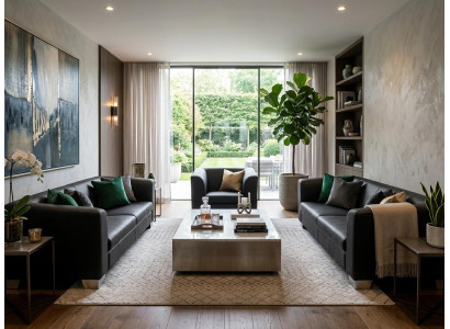 Schwarzes Wohnzimmer-Set 3+3+1-Sitzer-Sofas Ledersofas  Wohnzimmer