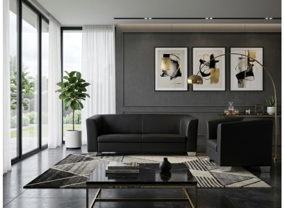 Luxuriöses schwarzes Wohnzimmer-Set 3+1-Sitzer-Sofas Ledersofa und Sessel
