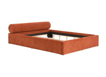 Modernes orangefarbenes Bett 160 x 200 Bettrahmen mit Stoffbezug Schlafzimmer
