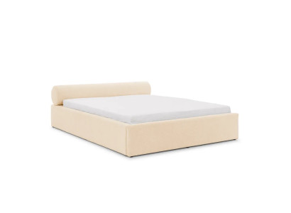 Beiges Bett 140 x 200  Bettrahmen Bett mit gepolstertem Kopfteil Schlafzimmer