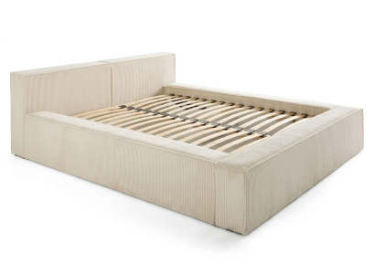 Beiges Bett 140 x 200  Bettgestell mit Stauraum Textilbett Schlafzimmermöbel
