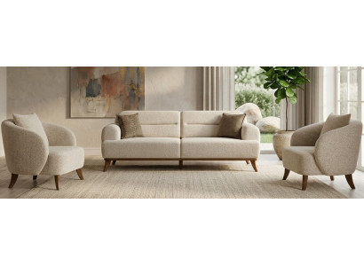 Sofa Set 1x 3-Sitzer Sofa 2x Sessel Beigе Moderner Stil Luxuriöse