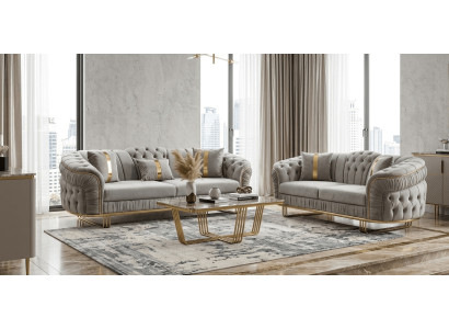 Graue Premium Sofagarnitur Exklusiver 3-Sitzer Polstersofas 2tlg
