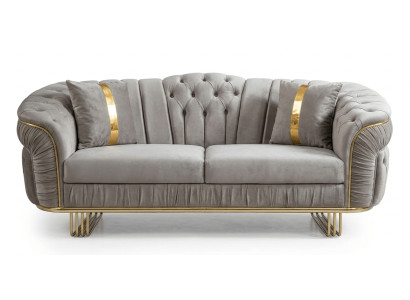 Eleganter Beiger 2-Sitzer Goldene Verarbeitung Exklusive Sofas