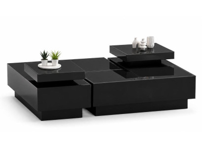 Monochromer Couchtisch Schwarz mit Glas und modernem Design