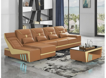 Design LED Modern Ecksofa L-Form Couchtisch Set Komfort Wohnzimmer