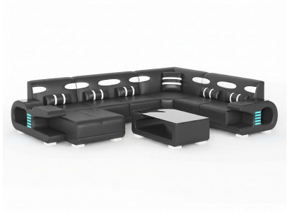 Wohnlandschaft U-Form Schwarz Couchtisch Modern Wohnzimmer Design