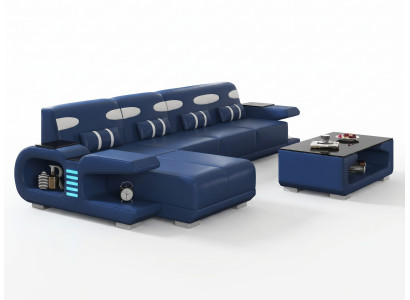 Modernes Ecksofa Blau Weiß L-Form Wohnzimmer Sofa Couch Design Möbel