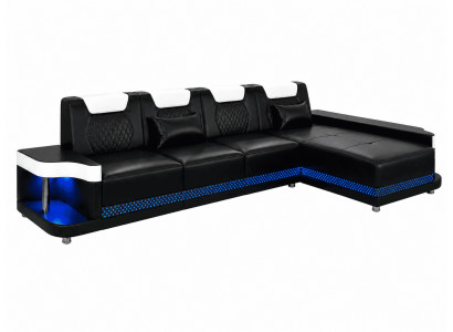 Ecksofa L-Form Schwarz Weiß Modern LED Premium Mega Luxus Elegant
