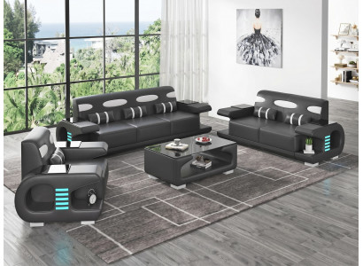 Sofa Set 3-Sitzer 2-Sitzer Sessel Schwarz Weiß Modern Wohnzimmer Couch