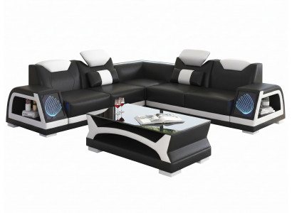 Ecksofa L-Form Schwarz Weiß Modern Wohnzimmer Couch Design Set Komfort