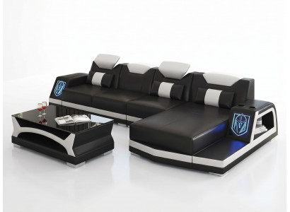 Ecksofa L-Form Schwarz Weiß Modern Wohnzimmer Couch Design Möbel Set