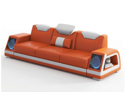 Modernes 3-Sitzer Sofa Orange Weiß LED Wohnzimmer Couch Design Möbel *