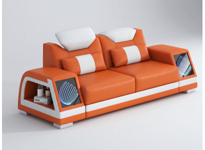 Modernes 2-Sitzer Sofa Orange Weiß LED Wohnzimmer Couch Design Möbel *