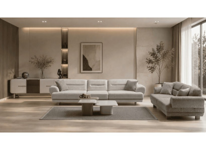 Graues Wohnzimmer-Set 4-Sitzer-Sofa 3-Sitzer-Sofa Sessel Couchtische TV-Schrank