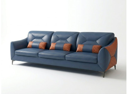 Leder 3-Sitzer Sofa Modern Blau Couch Design Polstersofa Wohnzimmer *