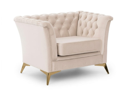 Beiger Stoffsessel gesteppter Sessel Chesterfield modern Wohnzimmer