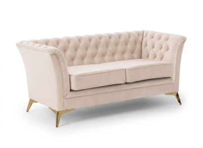 Beiges 2-Sitzer-Sofa Gestepptes Stoffsofa Chesterfield Wohnzimmermöbel
