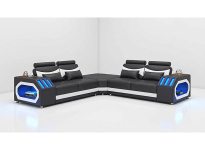 Modern Ecksofa L-Form Schwarz LED Elegant Exklusiv Design Premium *