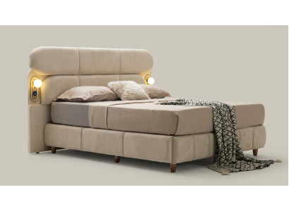 Bett mit Kopfteil Bequem Stilvoll Beige Geräumig Weich Beleuchtet USB