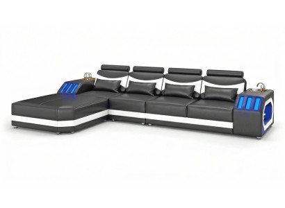 Modern Ecksofa L-Form Schwarz LED Sofa Set Couch Exklusiv Premium *