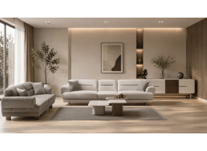Graues Wohnzimmer-Set 4 -Sitzer-Sofa 3-Sitzer-Sofa Couchtische TV-Möbel Modern