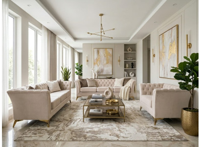 Beiges Wohnzimmer-Set 3+3+1-Sitzer-Sofas Gesteppte Sofas Chesterfield