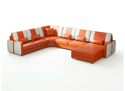Leder Ecksofa U-Form Modern Orange Couch Design Sofa Wohnlandschaft *