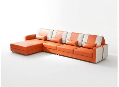 Leder Ecksofa L-Form Modern Orange Komfort Couch Design Polsterecke *