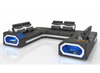 Modern Wohnlandschaft U-Form Schwarz LED Sofa Set Couch Elegant Modern *