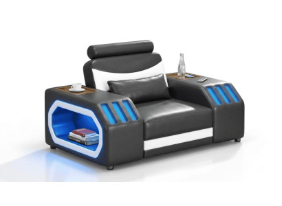 Sessel Modern Schwarz Weiß LED Premium Sessel Relaxsessel Komfort *