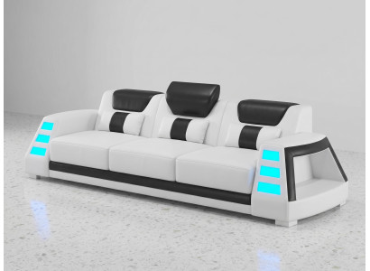 3-Sitzer Sofa Weiß LED Modern Wohnzimmer Couch Design Möbel Praktisch *