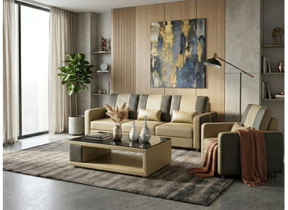 Leder Sofa Set 3+1 Modern Beige Grau Couch Design Polstergarnitur *