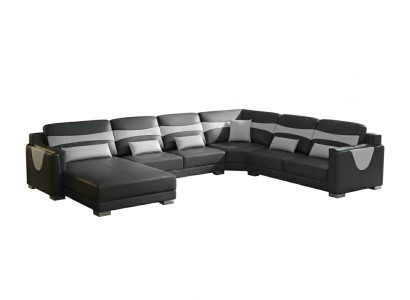 Leder Ecksofa U-Form Modern Schwarz Couch Design Sofa Wohnlandschaft *