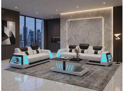 3 Sitzer 2 Sitzer Sofa Set Weiß Design Couch Modern LED Beleuchtung *