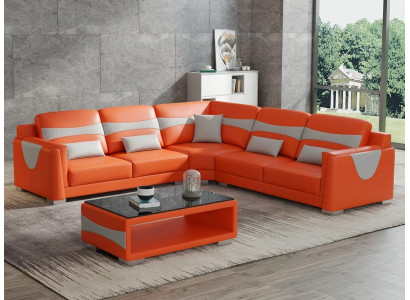 Leder Ecksofa L-Form Modern Schwarz Couchtisch Design Wohnzimmer Set *