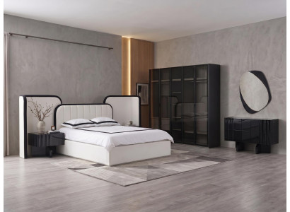 Möbel Set Modern Weiß Schwarz Elegant Bett Schrank Schminktisch