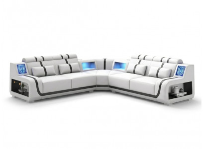 Ecksofa L-Form Weiß Schwarz LED Modern Wohnzimmer Couch Design Möbel *