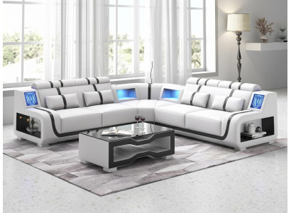 Ecksofa L-Form Weiß Schwarz Couchtisch Modern Wohnzimmer Design Möbel *