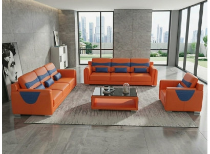 Leder Sofa Set 3+3+1 Modern Orange Komfort Couch Design Wohnzimmer *