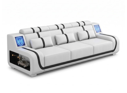 3-Sitzer Sofa Weiß Schwarz LED Modern Wohnzimmer Couch Design Möbel *