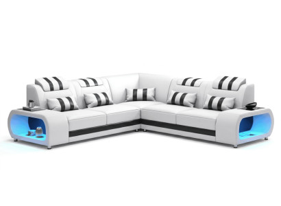 Modern Ecksofa L-Form Weiß Exklusiv LED Sofa Set Couch Luxus Design *
